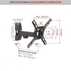 Barkan 13 in to 39 in Full Motion - 3 Movement Flat Single Arm TV Wall Mount, up to 55 lbs by Barkan a Better Point of View -Electro Gear Shop barkan a better point of view tv mounts 2300 b 1f 1000
