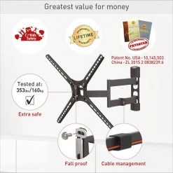 Barkan 29 in. to 65 in. Full Motion - 4 Movement Flat / Curved TV Wall Mount, Black, Patented, Touch & Tilt, UL Listed by Barkan a Better Point of View -Electro Gear Shop barkan a better point of view tv mounts 3400 b 1d 1000