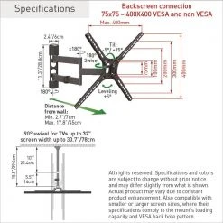 Barkan 29 in. to 65 in. Full Motion - 4 Movement Flat / Curved TV Wall Mount, Black, Patented, Touch & Tilt, UL Listed by Barkan a Better Point of View -Electro Gear Shop barkan a better point of view tv mounts 3400 b fa 1000