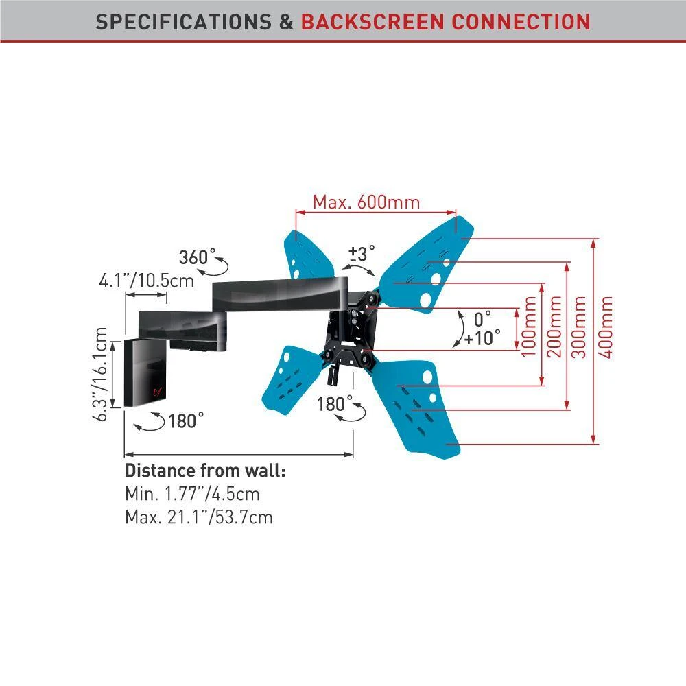 Barkan 32" to 70" Full Motion - 4 Movement Flat / Curved TV Wall Mount, Black, Very Low Profile, Touch & Tilt by Barkan a Better Point of View 6 Barkan 32" to 70" Full Motion - 4 Movement Flat / Curved TV Wall Mount, Black, Very Low Profile, Touch & Tilt by Barkan a Better Point of View - Image 6