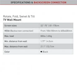 Barkan 32" to 70" Full Motion - 4 Movement Flat / Curved TV Wall Mount, Black, Very Low Profile, Touch & Tilt by Barkan a Better Point of View 16 Barkan 32" to 70" Full Motion - 4 Movement Flat / Curved TV Wall Mount, Black, Very Low Profile, Touch & Tilt by Barkan a Better Point of View -Electro Gear Shop barkan a better point of view tv mounts 3400f online b 44 1000