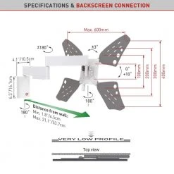 Barkan 32 in. - 70 in. Full Motion - 4 Movement Flat/Curved TV Wall Mount White Very Low Profile Touch & Tilt by Barkan a Better Point of View -Electro Gear Shop barkan a better point of view tv mounts 3400fw b 1f 1000