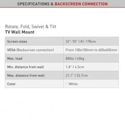 Barkan 32 in. - 70 in. Full Motion - 4 Movement Flat/Curved TV Wall Mount White Very Low Profile Touch & Tilt by Barkan a Better Point of View -Electro Gear Shop barkan a better point of view tv mounts 3400fw b 44 1000