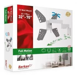 Barkan 32 in. - 70 in. Full Motion - 4 Movement Flat/Curved TV Wall Mount White Very Low Profile Touch & Tilt by Barkan a Better Point of View -Electro Gear Shop barkan a better point of view tv mounts 3400fw b fa 1000