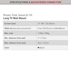 Barkan 13 in. - 80 in. Full Motion - 4 Movement Long Flat/Curved TV Wall Mount Black Extremely Extendable by Barkan a Better Point of View -Electro Gear Shop barkan a better point of view tv mounts 3400l l 44 1000