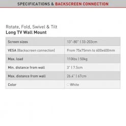 Barkan 13 - 80 in. Full Motion - 4 Movement Long Flat / Curved TV Wall Mount White Extremely Extendable by Barkan a Better Point of View -Electro Gear Shop barkan a better point of view tv mounts 3400lw w fa 1000