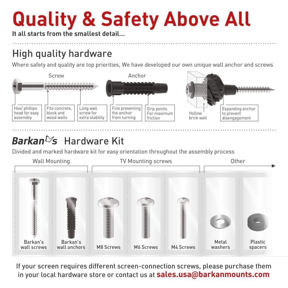 Barkan 13 in. to 65 in. Full Motion - 4 Movement Flat / Curved TV Wall Mount White Patented to Fit Various Screen Types by Barkan a Better Point of View 3 Barkan 13 in. to 65 in. Full Motion - 4 Movement Flat / Curved TV Wall Mount White Patented to Fit Various Screen Types by Barkan a Better Point of View - Image 3