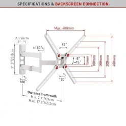 Barkan 13 in. to 65 in. Full Motion - 4 Movement Flat / Curved TV Wall Mount White Patented to Fit Various Screen Types by Barkan a Better Point of View 15 Barkan 13 in. to 65 in. Full Motion - 4 Movement Flat / Curved TV Wall Mount White Patented to Fit Various Screen Types by Barkan a Better Point of View -Electro Gear Shop barkan a better point of view tv mounts 3400w w 1f 1000