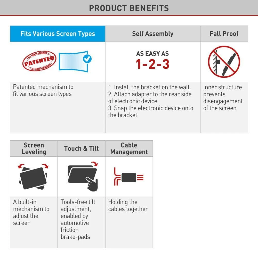 Barkan 13 in. to 65 in. Full Motion - 4 Movement Flat / Curved TV Wall Mount White Patented to Fit Various Screen Types by Barkan a Better Point of View 9 Barkan 13 in. to 65 in. Full Motion - 4 Movement Flat / Curved TV Wall Mount White Patented to Fit Various Screen Types by Barkan a Better Point of View - Image 9