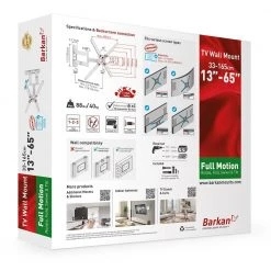 Barkan 13 in. to 65 in. Full Motion - 4 Movement Flat / Curved TV Wall Mount White Patented to Fit Various Screen Types by Barkan a Better Point of View 19 Barkan 13 in. to 65 in. Full Motion - 4 Movement Flat / Curved TV Wall Mount White Patented to Fit Various Screen Types by Barkan a Better Point of View -Electro Gear Shop barkan a better point of view tv mounts 3400w w d4 1000