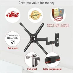 Barkan 29" to 56" Full Motion - 4 Movement Flat / Curved TV Wall Mount, Black, Patented, Touch & Tilt, Screen Leveling by Barkan a Better Point of View -Electro Gear Shop barkan a better point of view tv mounts 3420 b 1d 1000