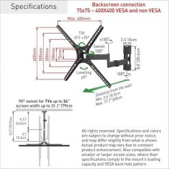 Barkan 29" to 56" Full Motion - 4 Movement Flat / Curved TV Wall Mount, Black, Patented, Touch & Tilt, Screen Leveling by Barkan a Better Point of View -Electro Gear Shop barkan a better point of view tv mounts 3420 b 44 1000