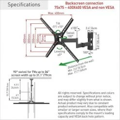 Barkan 29" to 56" Full Motion - 4 Movement Flat / Curved TV Wall Mount, Black, Patented, Touch & Tilt, Screen Leveling by Barkan a Better Point of View 18 Barkan 29" to 56" Full Motion - 4 Movement Flat / Curved TV Wall Mount, Black, Patented, Touch & Tilt, Screen Leveling by Barkan a Better Point of View -Electro Gear Shop barkan a better point of view tv mounts 3420 online b 44 1000