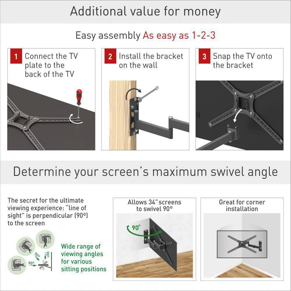 Barkan 29" to 56" Full Motion - 4 Movement Flat / Curved TV Wall Mount, Black, Patented, Touch & Tilt, Screen Leveling by Barkan a Better Point of View 4 Barkan 29" to 56" Full Motion - 4 Movement Flat / Curved TV Wall Mount, Black, Patented, Touch & Tilt, Screen Leveling by Barkan a Better Point of View - Image 4