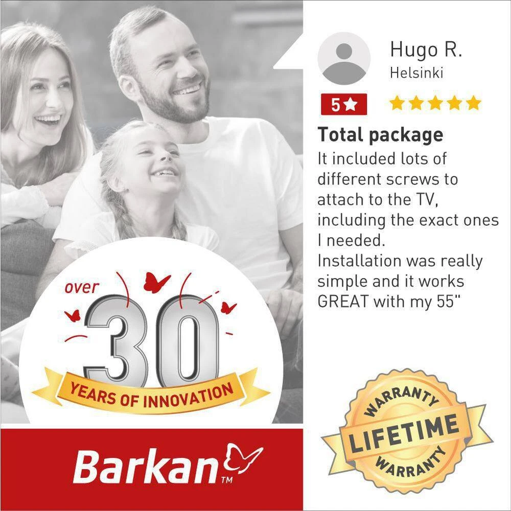 Barkan 29" to 56" Full Motion - 4 Movement Flat / Curved TV Wall Mount, Black, Patented, Touch & Tilt, Screen Leveling by Barkan a Better Point of View 11 Barkan 29" to 56" Full Motion - 4 Movement Flat / Curved TV Wall Mount, Black, Patented, Touch & Tilt, Screen Leveling by Barkan a Better Point of View - Image 11