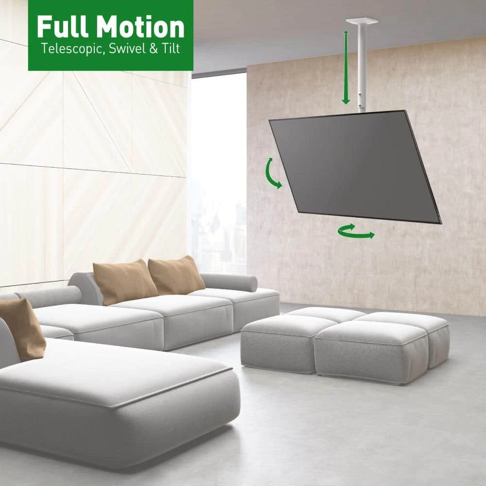 Barkan 29" to 65" Full Motion - 3 Movement Flat / Curved TV Ceiling Mount, White & Black, Telescopic Adjustment by Barkan a Better Point of View 2 Barkan 29" to 65" Full Motion - 3 Movement Flat / Curved TV Ceiling Mount, White & Black, Telescopic Adjustment by Barkan a Better Point of View - Image 2