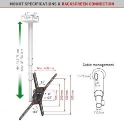 Barkan 29 in. to 65 in. Full Motion - 3 Movement Flat / Curved TV Ceiling Mount, White & Black, Telescopic Adjustment by Barkan a Better Point of View 15 Barkan 29 in. to 65 in. Full Motion - 3 Movement Flat / Curved TV Ceiling Mount, White & Black, Telescopic Adjustment by Barkan a Better Point of View -Electro Gear Shop barkan a better point of view tv mounts 3500 w 1f 1000