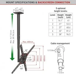 Barkan 29" to 65" Full Motion - 3 Movement Flat/Curved TV Ceiling Mount, White & Black, Telescopic Adjustment by Barkan a Better Point of View 13 Barkan 29" to 65" Full Motion - 3 Movement Flat/Curved TV Ceiling Mount, White & Black, Telescopic Adjustment by Barkan a Better Point of View -Electro Gear Shop barkan a better point of view tv mounts 3500b b 44 1000