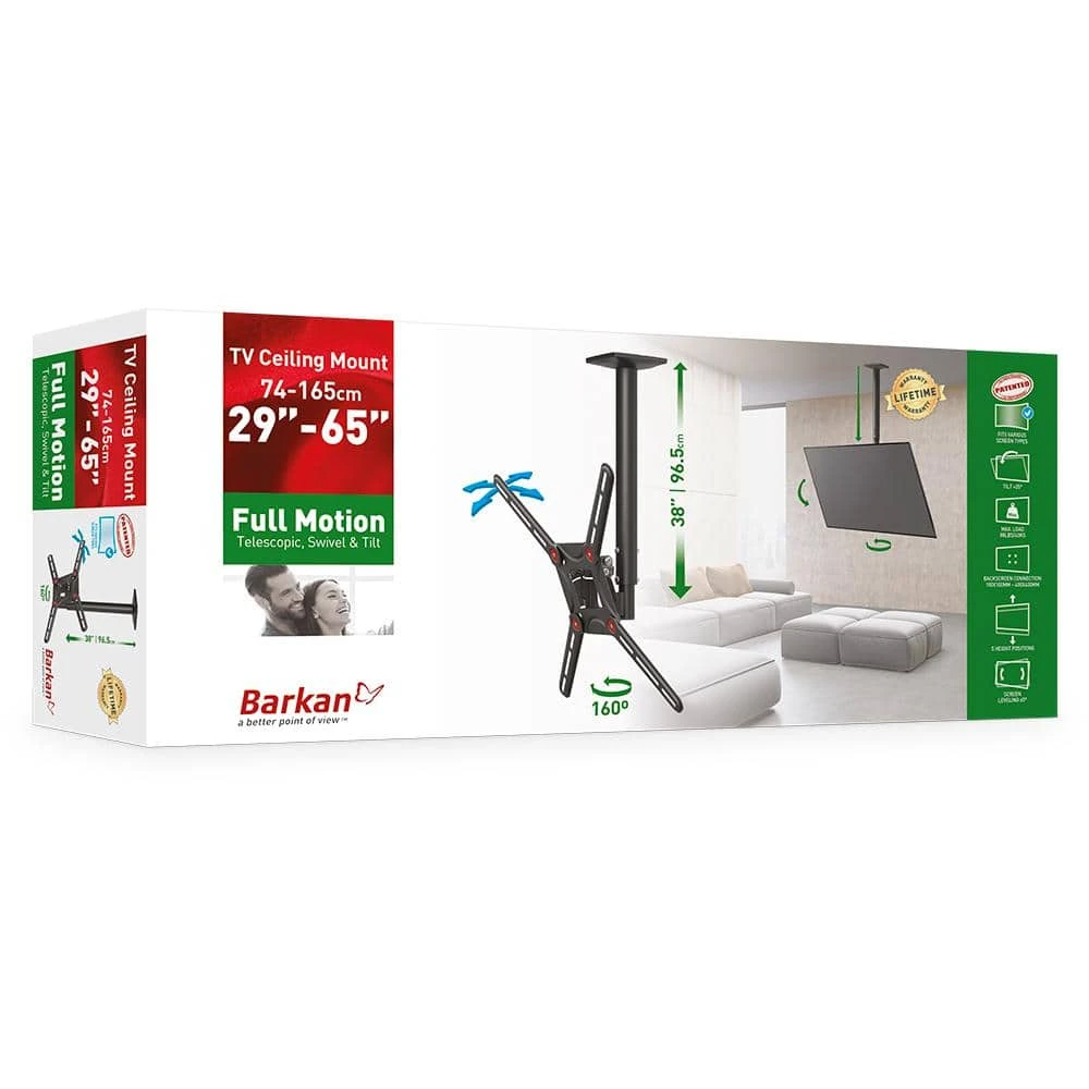 Barkan 29" to 65" Full Motion - 3 Movement Flat/Curved TV Ceiling Mount, White & Black, Telescopic Adjustment by Barkan a Better Point of View 8 Barkan 29" to 65" Full Motion - 3 Movement Flat/Curved TV Ceiling Mount, White & Black, Telescopic Adjustment by Barkan a Better Point of View - Image 8
