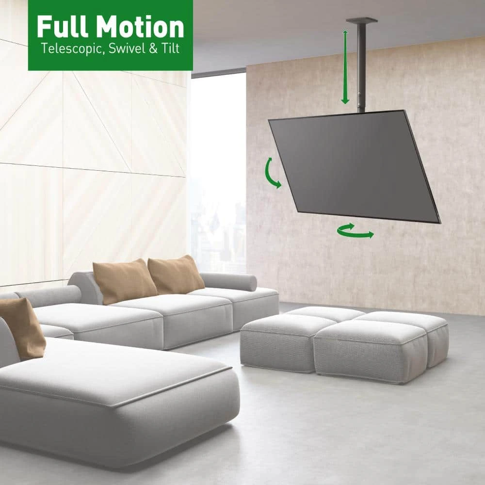 Barkan 29" to 65" Full Motion - 3 Movement Flat/Curved TV Ceiling Mount, White & Black, Telescopic Adjustment by Barkan a Better Point of View 2 Barkan 29" to 65" Full Motion - 3 Movement Flat/Curved TV Ceiling Mount, White & Black, Telescopic Adjustment by Barkan a Better Point of View - Image 2