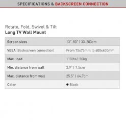 Barkan 13 - 80 inch Full Motion - 4 Movement Flat / Curved TV Wall Mount Black Extremely Extendable Very Low Profile by Barkan a Better Point of View -Electro Gear Shop barkan a better point of view tv mounts 4400 b 44 1000