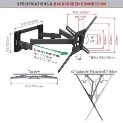 Barkan 40 in. to 90 in. Full Motion - 4 Movement Long Flat /Curved TV Wall Mount, Black, Extremely Extendable, UL Listed by Barkan a Better Point of View -Electro Gear Shop barkan a better point of view tv mounts 4800 b 44 1000