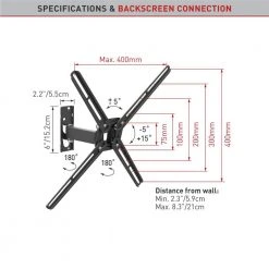 Barkan 13 in. to 65 in. Full Motion - 3 Movement TV Wall Mount Black Touch and Tilt Screen Leveling by Barkan a Better Point of View 13 Barkan 13 in. to 65 in. Full Motion - 3 Movement TV Wall Mount Black Touch and Tilt Screen Leveling by Barkan a Better Point of View -Electro Gear Shop barkan a better point of view tv mounts bm331t b 4f 1000