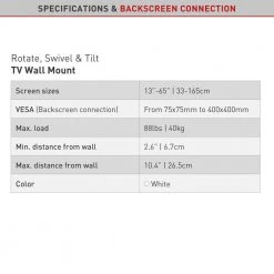 Barkan 13 in.- 65 in. Full Motion - 3 Movement Flat/Curved TV Wall Mount White Patented to Fit Various Screen Types by Barkan a Better Point of View -Electro Gear Shop barkan a better point of view tv mounts bm331w b 1f 1000