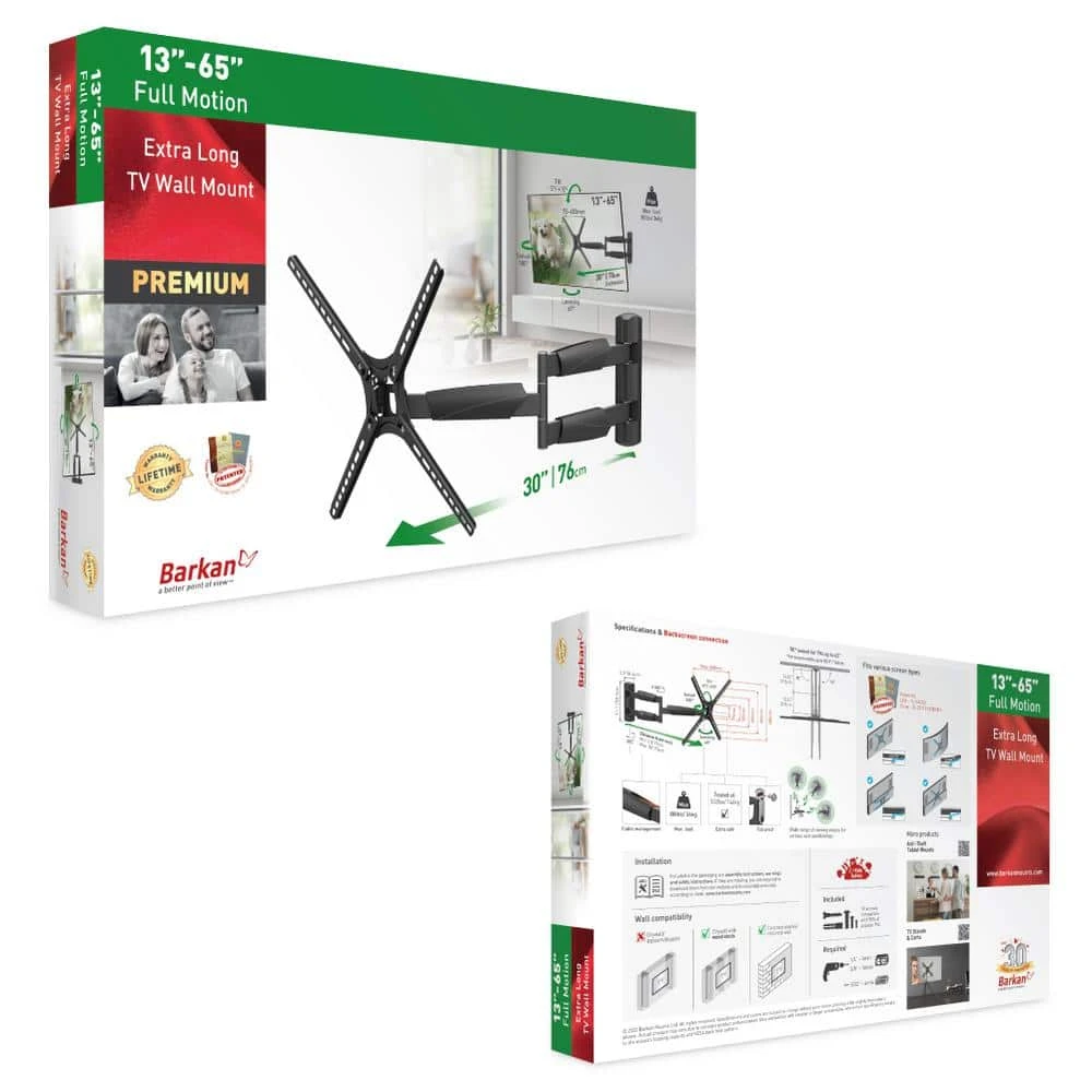 Barkan 13 in. to 65 in. Full Motion 4-Movement Extremely Extendable Extra Long Flat/Curved TV Wall Mount in Black by Barkan a Better Point of View 8 Barkan 13 in. to 65 in. Full Motion 4-Movement Extremely Extendable Extra Long Flat/Curved TV Wall Mount in Black by Barkan a Better Point of View - Image 8