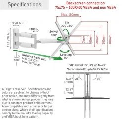 Barkan 13 in. to 65 in. Full Motion - 4 Movement Extra Long Flat/Curved TV Wall Mount in White Extremely Extendable by Barkan a Better Point of View 19 Barkan 13 in. to 65 in. Full Motion - 4 Movement Extra Long Flat/Curved TV Wall Mount in White Extremely Extendable by Barkan a Better Point of View -Electro Gear Shop barkan a better point of view tv mounts bm343xlw fa 1000