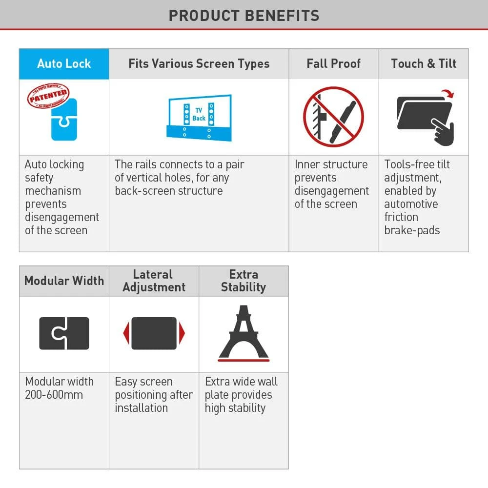 13 in. to 90 in. Tilt Flat/Curved TV Wall Mount Auto Locking Patent Extra Stable in Black by Barkan a Better Point of View 3 13 in. to 90 in. Tilt Flat/Curved TV Wall Mount Auto Locking Patent Extra Stable in Black by Barkan a Better Point of View - Image 3