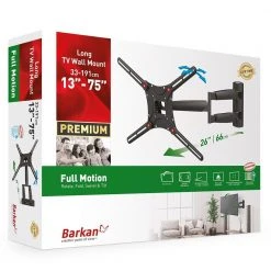 Barkan 13 in. to 75 in. Black Full Motion - 4 Movement Long Premium Flat/Curved TV Wall Mount Extremely Extendable by Barkan a Better Point of View -Electro Gear Shop barkan a better point of view tv mounts bm443lp 44 1000