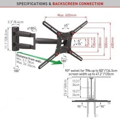 Barkan 13 in. to 75 in. Black Full Motion - 4 Movement Long Premium Flat/Curved TV Wall Mount Extremely Extendable by Barkan a Better Point of View -Electro Gear Shop barkan a better point of view tv mounts bm443lp 4f 1000