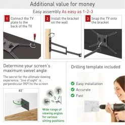 Barkan 13 - 83 in. Full Motion - 4 Movement Extra Long TV Wall Mount Black Extremely Extendable Cable Management by Barkan a Better Point of View -Electro Gear Shop barkan a better point of view tv mounts bm443xl 66 1000