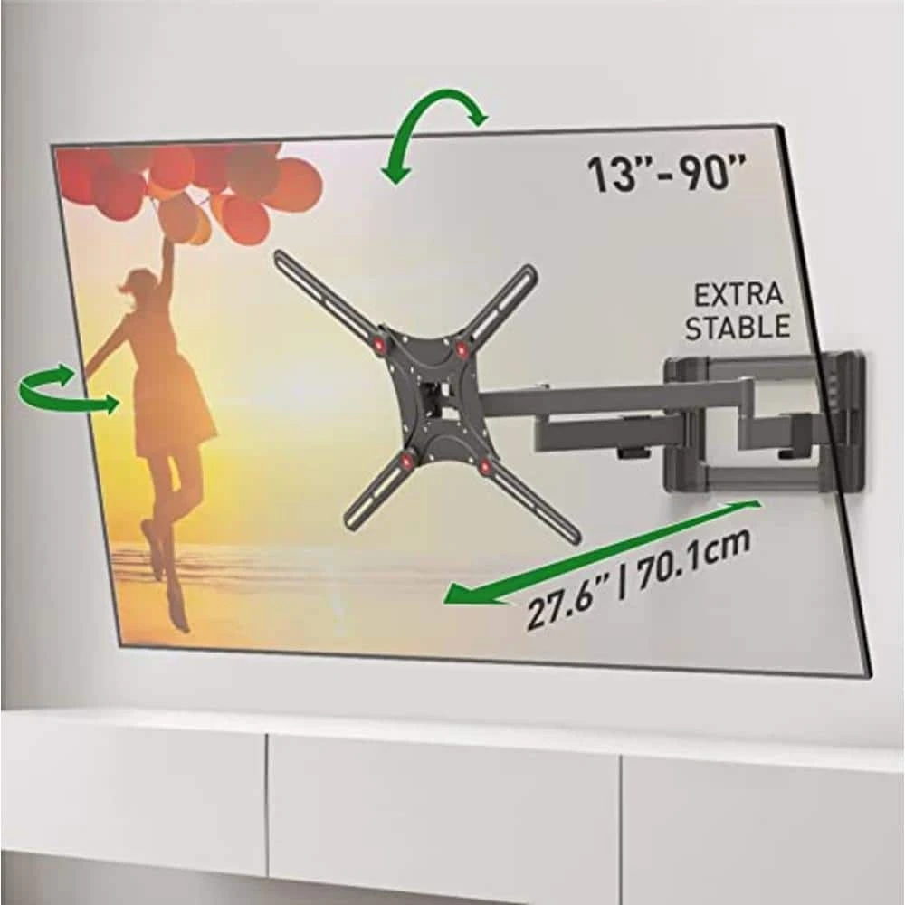 Barkan 13 in. - 90 in. Dual Arm Full Motion Articulating - 4 Movement Flat/Curved TV Wall Mount in Black by Barkan a Better Point of View 3 Barkan 13 in. - 90 in. Dual Arm Full Motion Articulating - 4 Movement Flat/Curved TV Wall Mount in Black by Barkan a Better Point of View - Image 3
