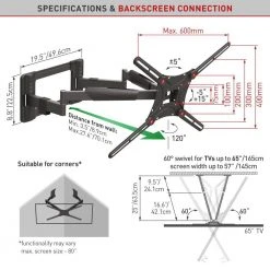 Barkan 13 in. to 90 in. Black Full Motion - 4 Movement Long Dual Arm Premium Flat/Curved TV Wall Mount by Barkan a Better Point of View -Electro Gear Shop barkan a better point of view tv mounts bm464lp 1f 1000