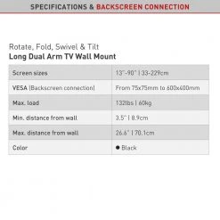 Barkan 13 in. to 90 in. Black Full Motion - 4 Movement Long Dual Arm Premium Flat/Curved TV Wall Mount by Barkan a Better Point of View -Electro Gear Shop barkan a better point of view tv mounts bm464lp 44 1000