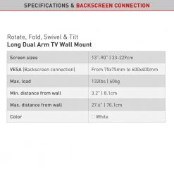 Barkan 13 in. to 90 in. Full Motion - 4 Movement Long Dual Arm Flat/Curved TV Wall Mount White Extremely Extendable by Barkan a Better Point of View 16 Barkan 13 in. to 90 in. Full Motion - 4 Movement Long Dual Arm Flat/Curved TV Wall Mount White Extremely Extendable by Barkan a Better Point of View -Electro Gear Shop barkan a better point of view tv mounts bm464lw 44 1000