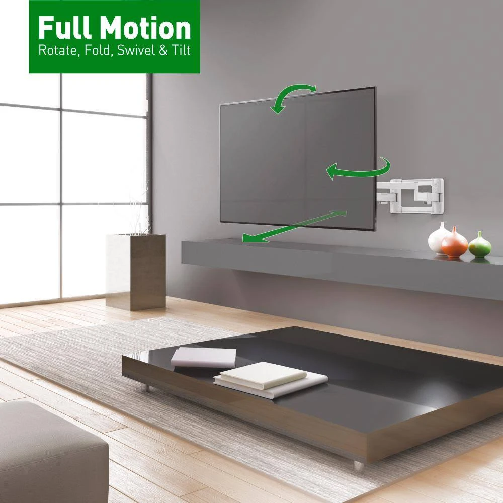 Barkan 13 in. to 90 in. Full Motion - 4 Movement Long Dual Arm Flat/Curved TV Wall Mount White Extremely Extendable by Barkan a Better Point of View 2 Barkan 13 in. to 90 in. Full Motion - 4 Movement Long Dual Arm Flat/Curved TV Wall Mount White Extremely Extendable by Barkan a Better Point of View - Image 2
