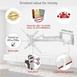 Barkan 13 in. - 80 in. Full Motion - 4 Movement Extra Long Dual Arm Flat/Curved TV Wall Mount White Extremely Extendable by Barkan a Better Point of View -Electro Gear Shop barkan a better point of view tv mounts bm464xlw 1d 1000