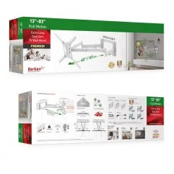Barkan 13 in. - 80 in. Full Motion - 4 Movement Extra Long Dual Arm Flat/Curved TV Wall Mount White Extremely Extendable by Barkan a Better Point of View -Electro Gear Shop barkan a better point of view tv mounts bm464xlw 44 1000