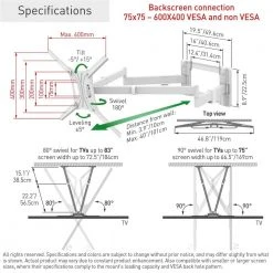 Barkan 13 in. - 80 in. Full Motion - 4 Movement Extra Long Dual Arm Flat/Curved TV Wall Mount White Extremely Extendable by Barkan a Better Point of View -Electro Gear Shop barkan a better point of view tv mounts bm464xlw fa 1000