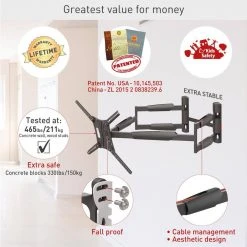 Barkan 13 in. x 90 in. Full Motion 4 Movement Extra Long and Stable Premium Flat/Curved TV Wall Mount Black by Barkan a Better Point of View 13 Barkan 13 in. x 90 in. Full Motion 4 Movement Extra Long and Stable Premium Flat/Curved TV Wall Mount Black by Barkan a Better Point of View -Electro Gear Shop barkan a better point of view tv mounts bm466xp 1d 1000