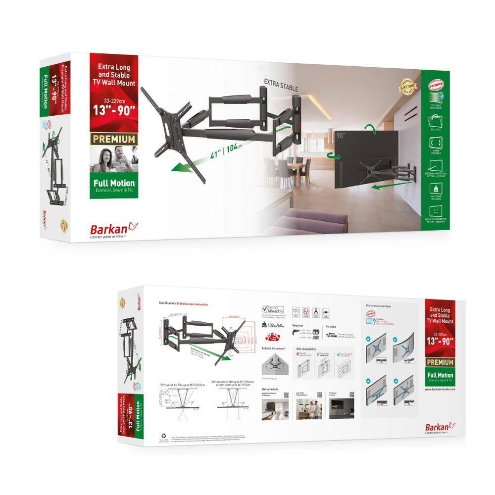 Barkan 13 in. x 90 in. Full Motion 4 Movement Extra Long and Stable Premium Flat/Curved TV Wall Mount Black by Barkan a Better Point of View 8 Barkan 13 in. x 90 in. Full Motion 4 Movement Extra Long and Stable Premium Flat/Curved TV Wall Mount Black by Barkan a Better Point of View - Image 8