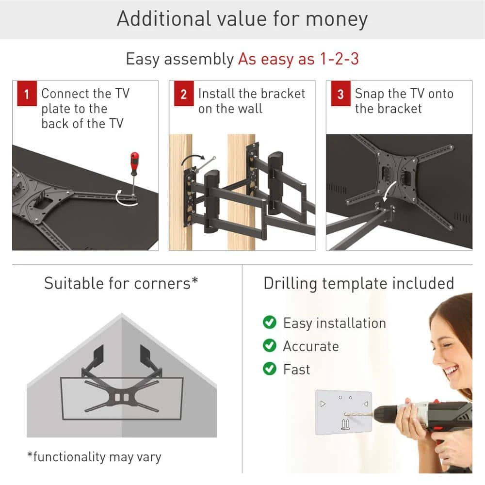 Barkan 13 in. x 90 in. Full Motion 4 Movement Extra Long and Stable Premium Flat/Curved TV Wall Mount Black by Barkan a Better Point of View 4 Barkan 13 in. x 90 in. Full Motion 4 Movement Extra Long and Stable Premium Flat/Curved TV Wall Mount Black by Barkan a Better Point of View - Image 4