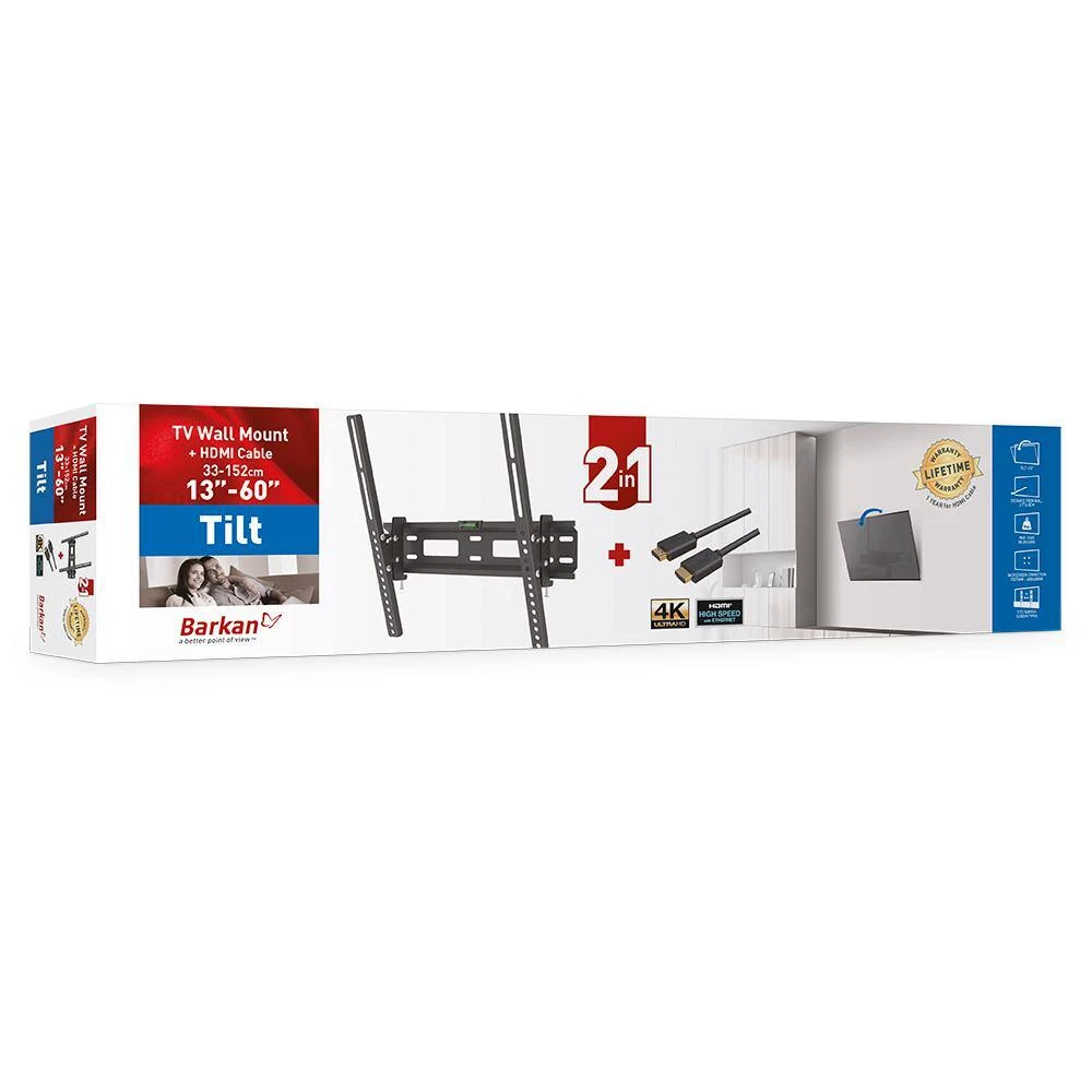 Barkan 13" to 60" Tilt TV Wall Mount + 6ft HDMI Cable, Black, Continuous Tilt, Bubble Level Included, Lateral Adjustment by Barkan a Better Point of View 8 Barkan 13" to 60" Tilt TV Wall Mount + 6ft HDMI Cable, Black, Continuous Tilt, Bubble Level Included, Lateral Adjustment by Barkan a Better Point of View - Image 8