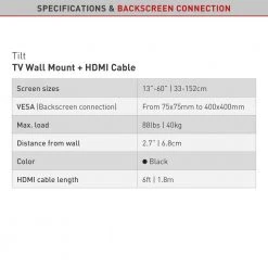 Barkan 13" to 60" Tilt TV Wall Mount + 6ft HDMI Cable, Black, Continuous Tilt, Bubble Level Included, Lateral Adjustment by Barkan a Better Point of View 15 Barkan 13" to 60" Tilt TV Wall Mount + 6ft HDMI Cable, Black, Continuous Tilt, Bubble Level Included, Lateral Adjustment by Barkan a Better Point of View -Electro Gear Shop barkan a better point of view tv mounts chd310 b fa 1000