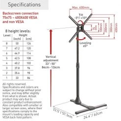 Barkan 13 in. - 65 in. Tilt Floor Stand TV Mount Black Patented to Fit Various Screen Types Screen Leveling by Barkan a Better Point of View -Electro Gear Shop barkan a better point of view tv mounts fs310t 1f 1000