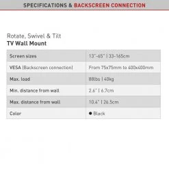 Barkan 29" to 65" Full Motion - 3 Movement TV Wall Mount, Black, Touch & Tilt, Screen Leveling by Barkan a Better Point of View 17 Barkan 29" to 65" Full Motion - 3 Movement TV Wall Mount, Black, Touch & Tilt, Screen Leveling by Barkan a Better Point of View -Electro Gear Shop barkan a better point of view tv mounts l3tvm b 44 1000