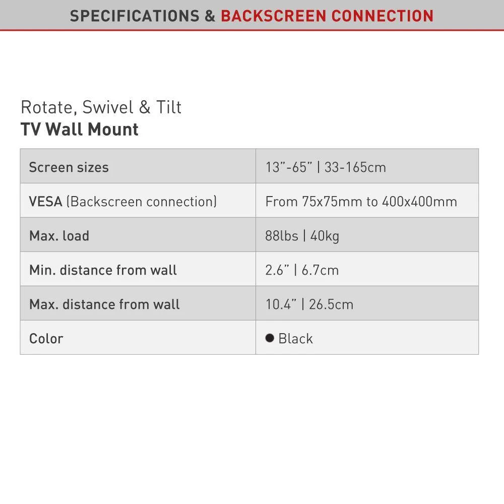 Barkan 29" to 65" Full Motion - 3 Movement TV Wall Mount, Black, Touch & Tilt, Screen Leveling by Barkan a Better Point of View 8 Barkan 29" to 65" Full Motion - 3 Movement TV Wall Mount, Black, Touch & Tilt, Screen Leveling by Barkan a Better Point of View - Image 8